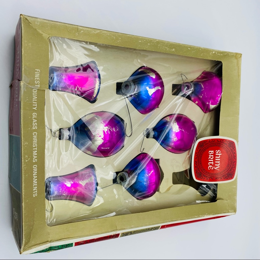 Lot 11 Shiny Brite Bell Globe Vintage Blue Purple Ombre Glass Ornaments